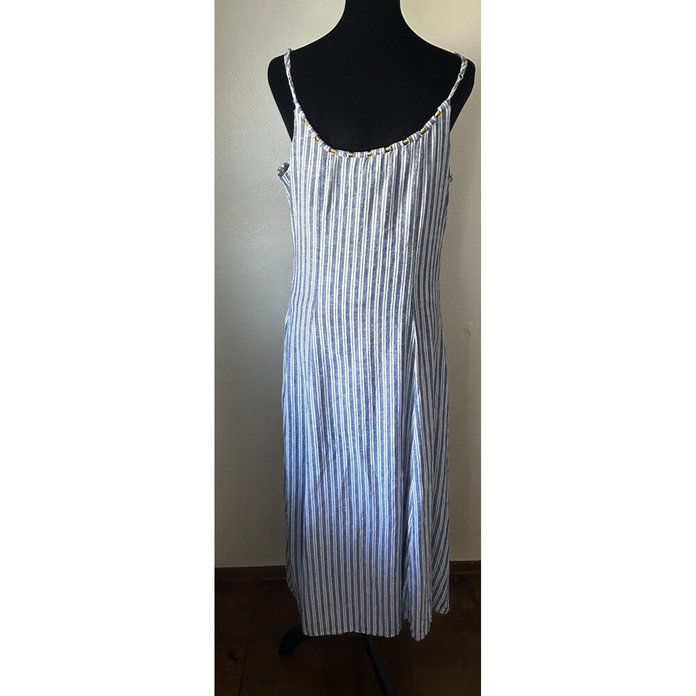 Calypso St. Barth Linen Blend Midi Dress Beaded Sleeveless Size Large Nautical - Picture 4 of 11